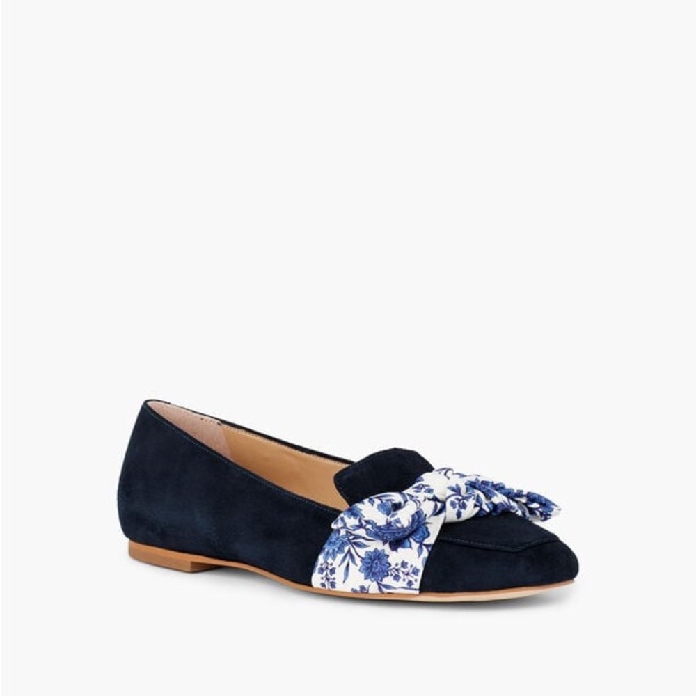 Talbots Stella Blue Suede Loafer Floral Bow size 7